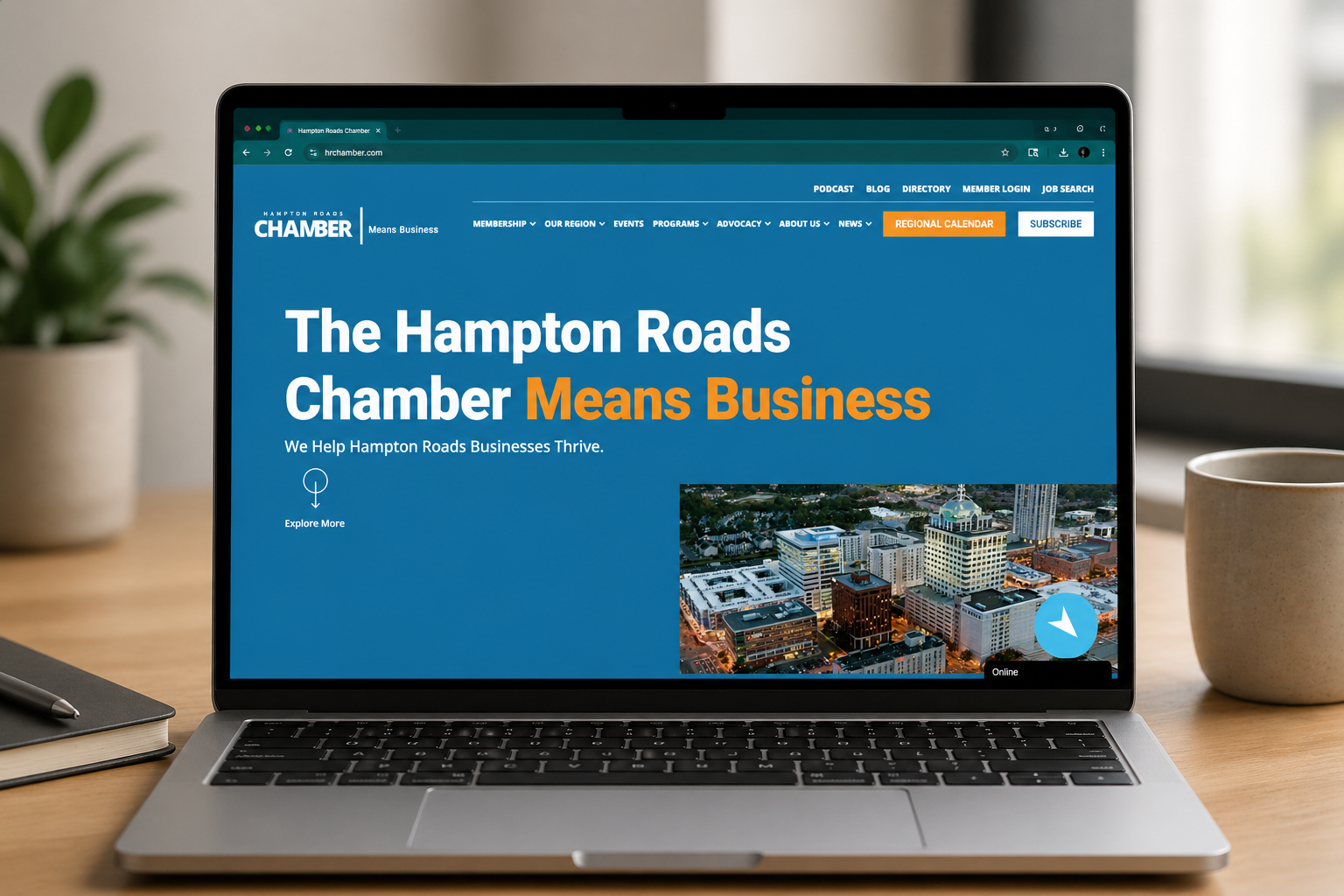 Hampton Roads Chamber website preview on laptop
