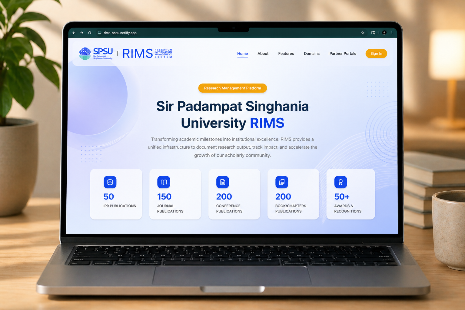 RIMS SPSU academic research platform preview on laptop